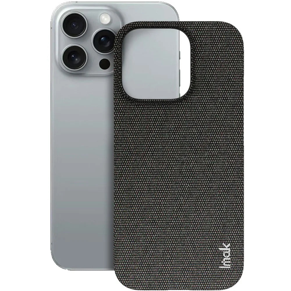 IMAK Ruiyi Series for iPhone 16 Pro Case Fabric Texture Leather+PC Phone Back Cover - Black - 4