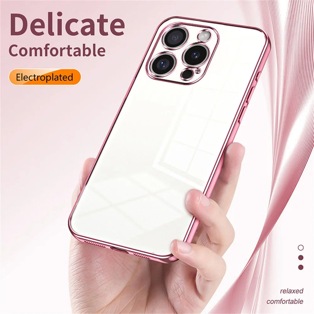 For iPhone 16 Pro Max Case Electroplating Frame Soft TPU Phone Cover - Gold - 6