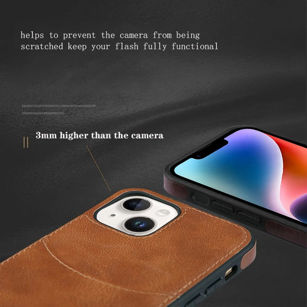 For iPhone 14 Cell Phone Cover Business Style Card Slot PU Leather+TPU Mobile Phone Case - Light Coffee - 5
