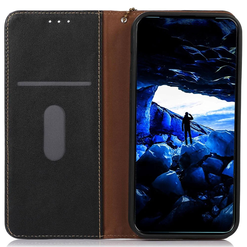 KHAZNEH For Samsung Galaxy A06 4G Case Genuine Cow Leather Wallet Phone Cover Nappa Texture - Black - 2