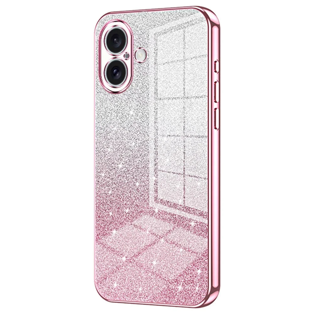 For iPhone 16 Case Electroplating Gradient Glitter TPU Phone Cover - Pink - 1