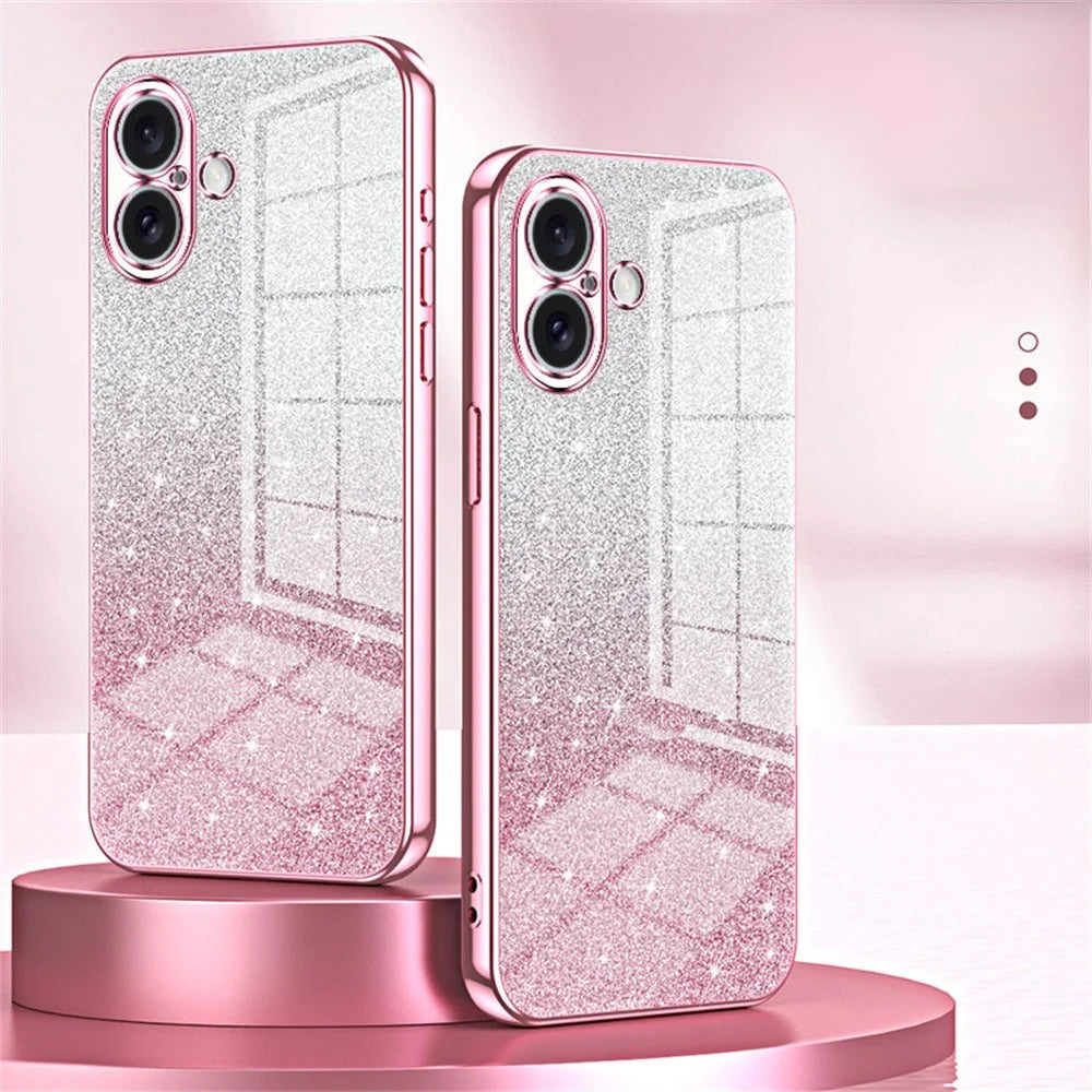 For iPhone 16 Case Electroplating Gradient Glitter TPU Phone Cover - Pink - 3