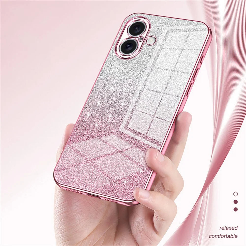 For iPhone 16 Case Electroplating Gradient Glitter TPU Phone Cover - Pink - 6
