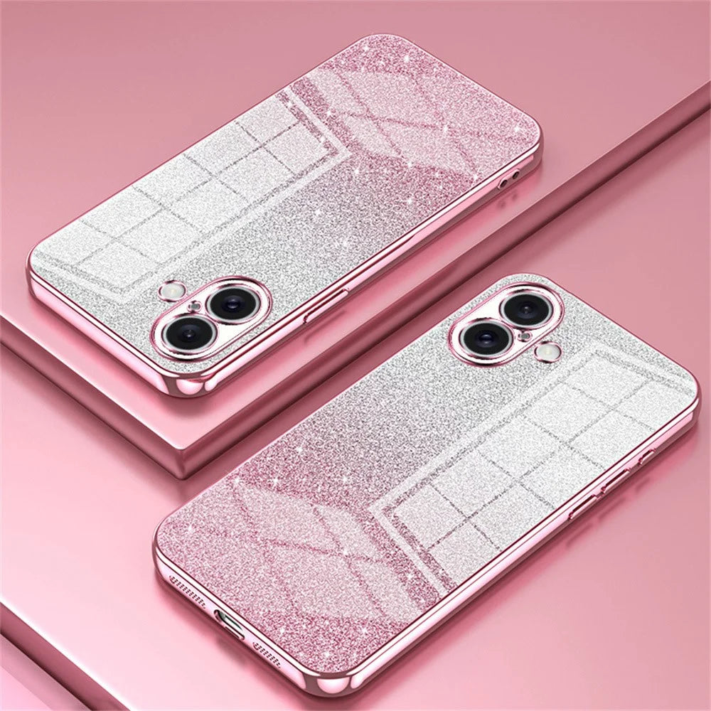 For iPhone 16 Plus Case Electroplating Gradient Glitter TPU Phone Cover - Pink - 2