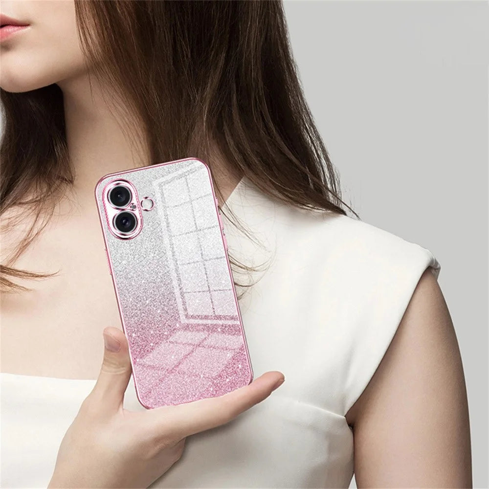 For iPhone 16 Plus Case Electroplating Gradient Glitter TPU Phone Cover - Pink - 4