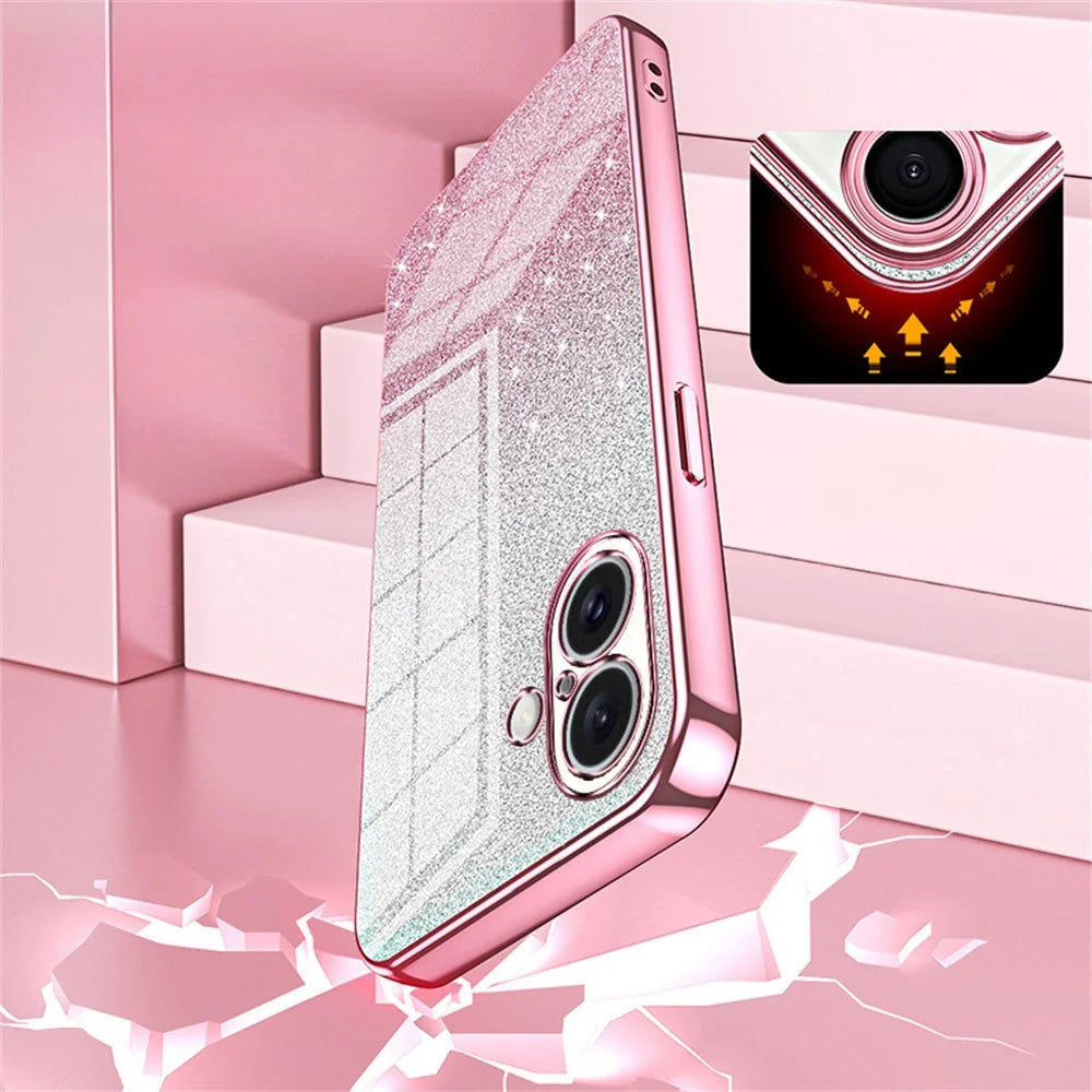 For iPhone 16 Plus Case Electroplating Gradient Glitter TPU Phone Cover - Pink - 7