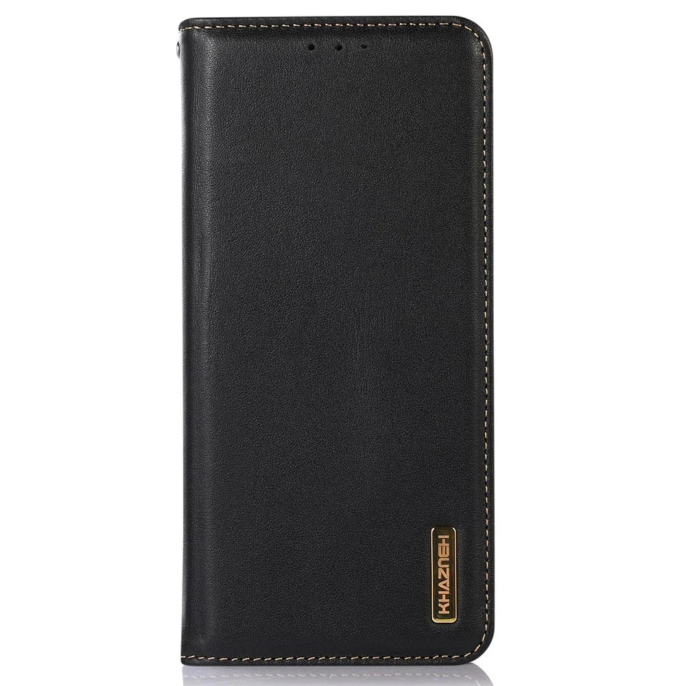 KHAZNEH For OnePlus Nord 4 Case Genuine Cow Leather Wallet Phone Cover Nappa Texture - Black - 6