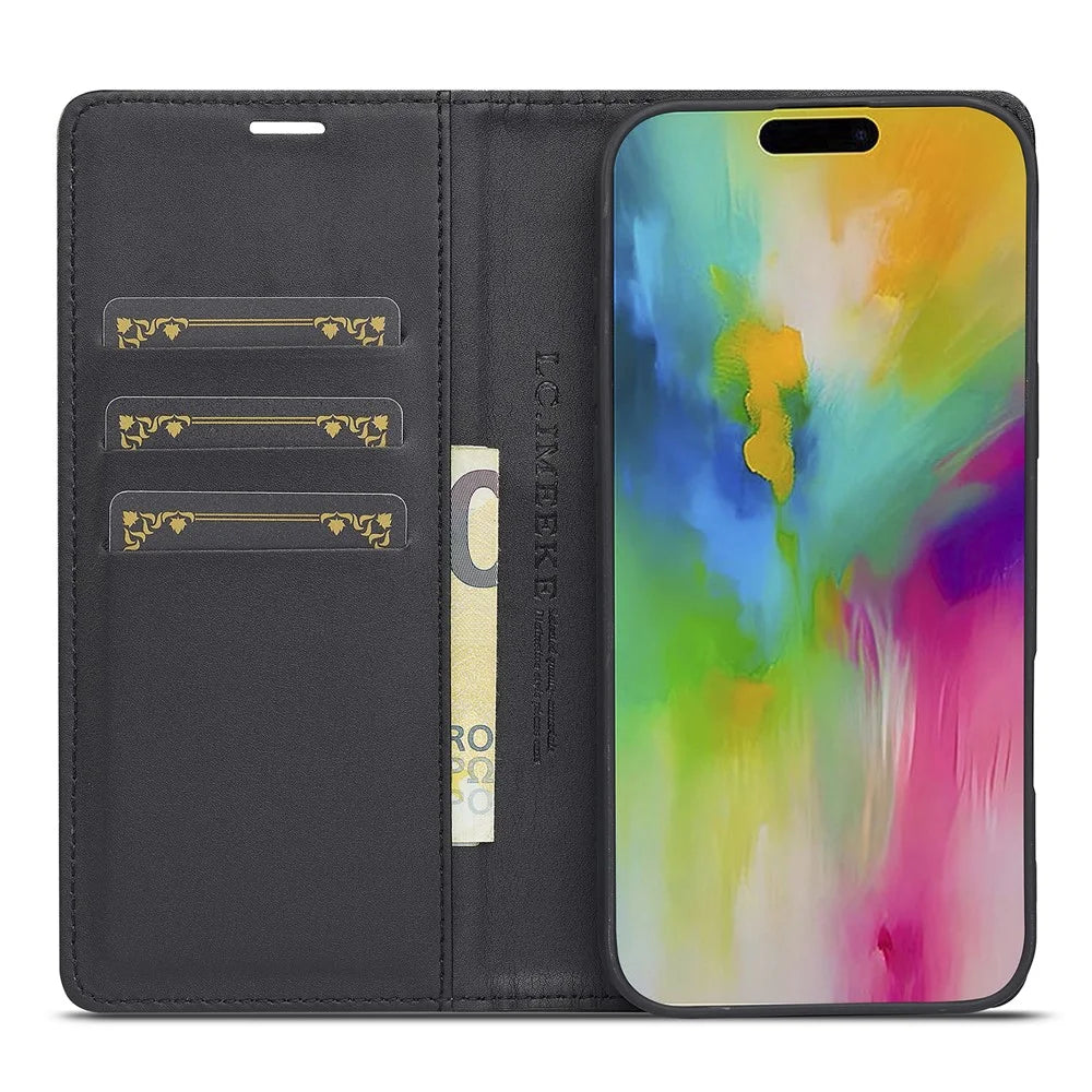 LC.IMEEKE For iPhone 16 Pro Case Carbon Fiber Texture Phone Cover Stand Card Holder - Horizontal Stripe - 2