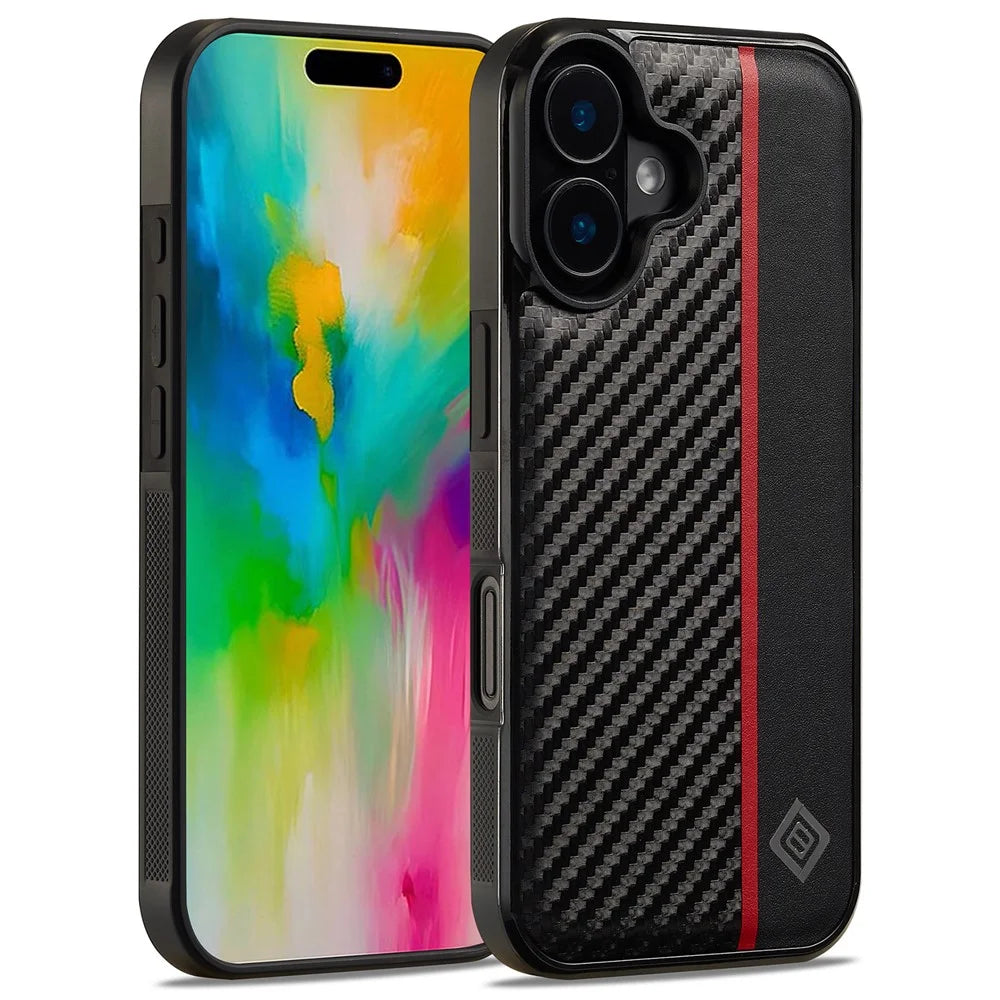 LC.IMEEKE For iPhone 16 Plus Case Carbon Fiber Texture Leather+TPU+EVA Phone Cover - 1