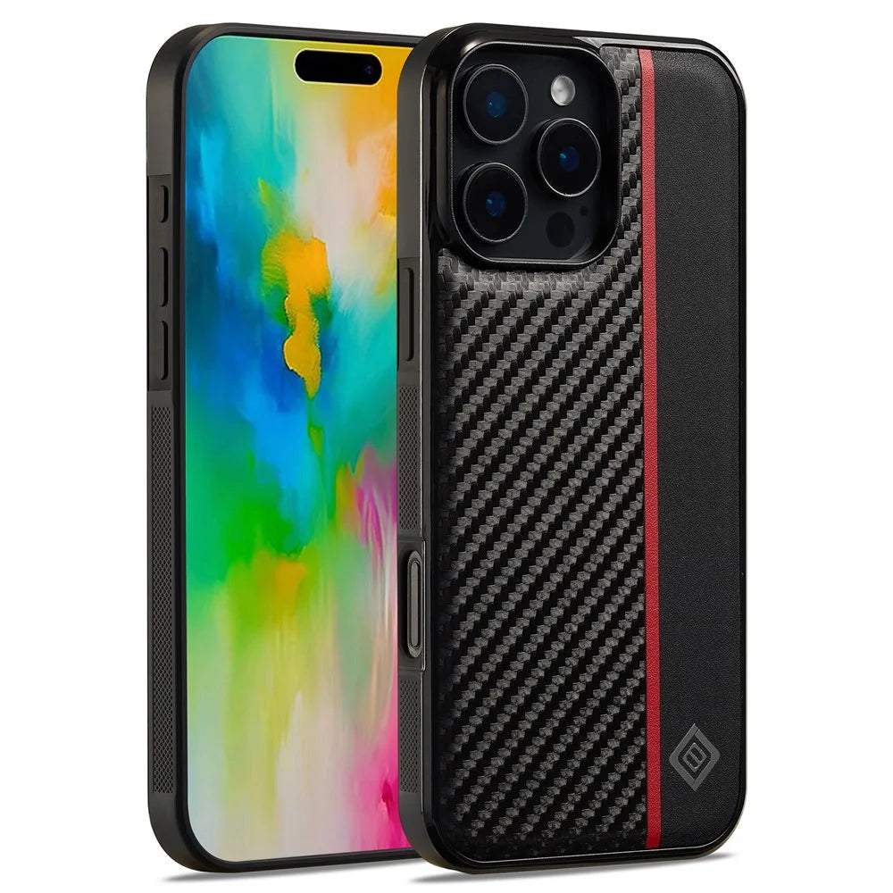 LC.IMEEKE For iPhone 16 Pro Case Carbon Fiber Texture Leather+TPU+EVA Phone Cover - 1