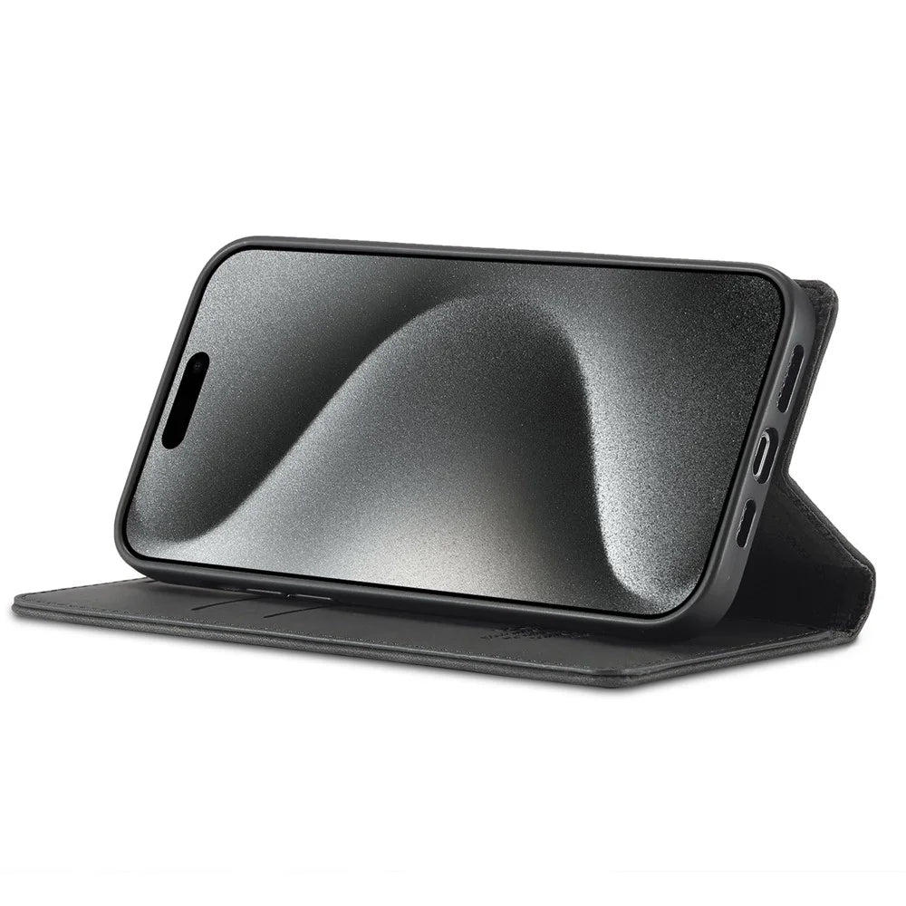 LC.IMEEKE For iPhone 16 Pro Max Case Wallet Microfiber Leather Phone Cover - Black - 2
