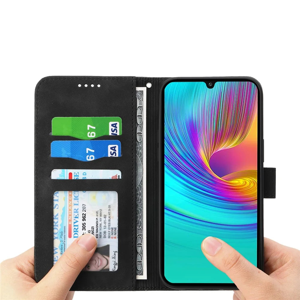 DIERFENG DF-03 For Samsung Galaxy A16 5G / A16 4G Leather Case Lines Imprint Wallet Phone Cover - Black - 2