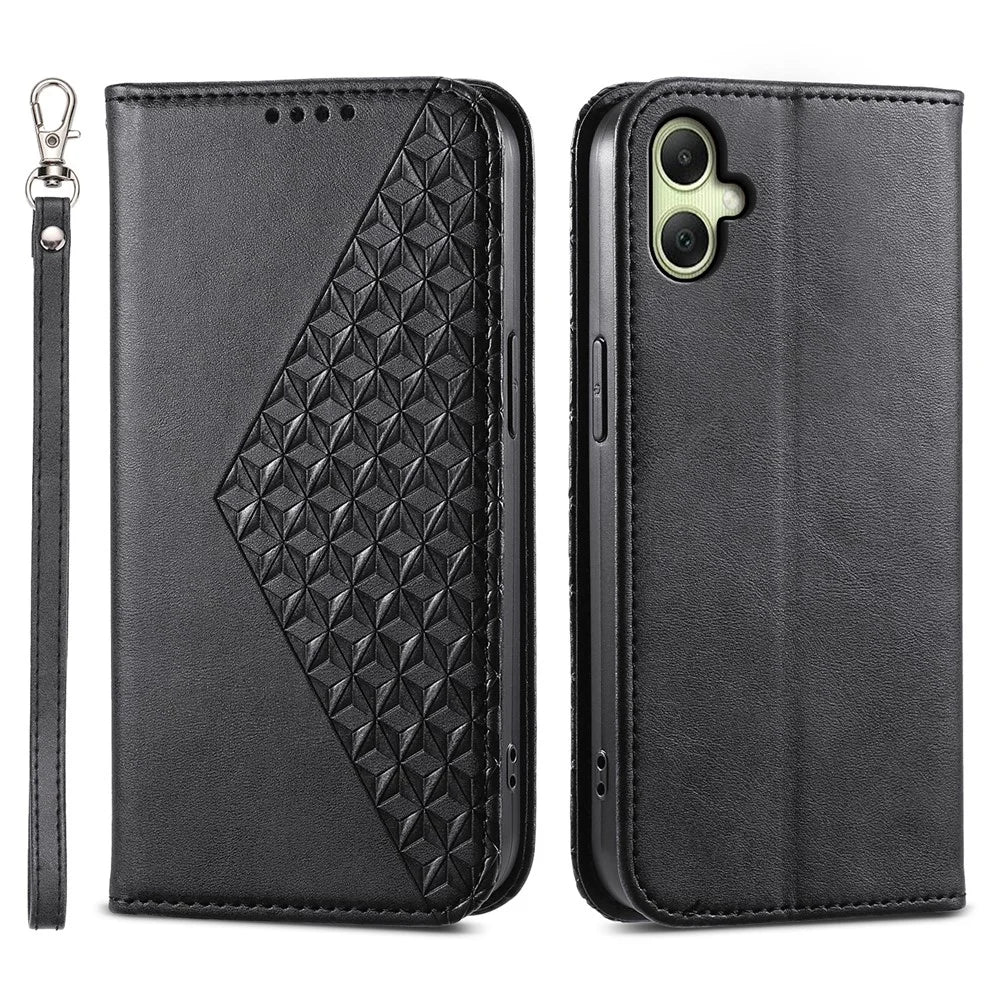 For Samsung Galaxy A06 4G Case Calf Texture PU Leather Phone Cover with Wallet - Black - 1