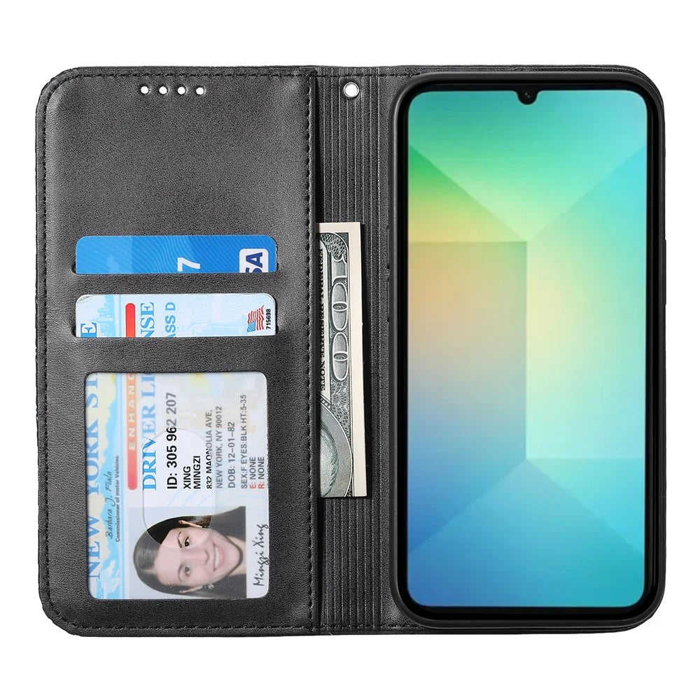 For Samsung Galaxy A06 4G Case Calf Texture PU Leather Phone Cover with Wallet - Black - 2