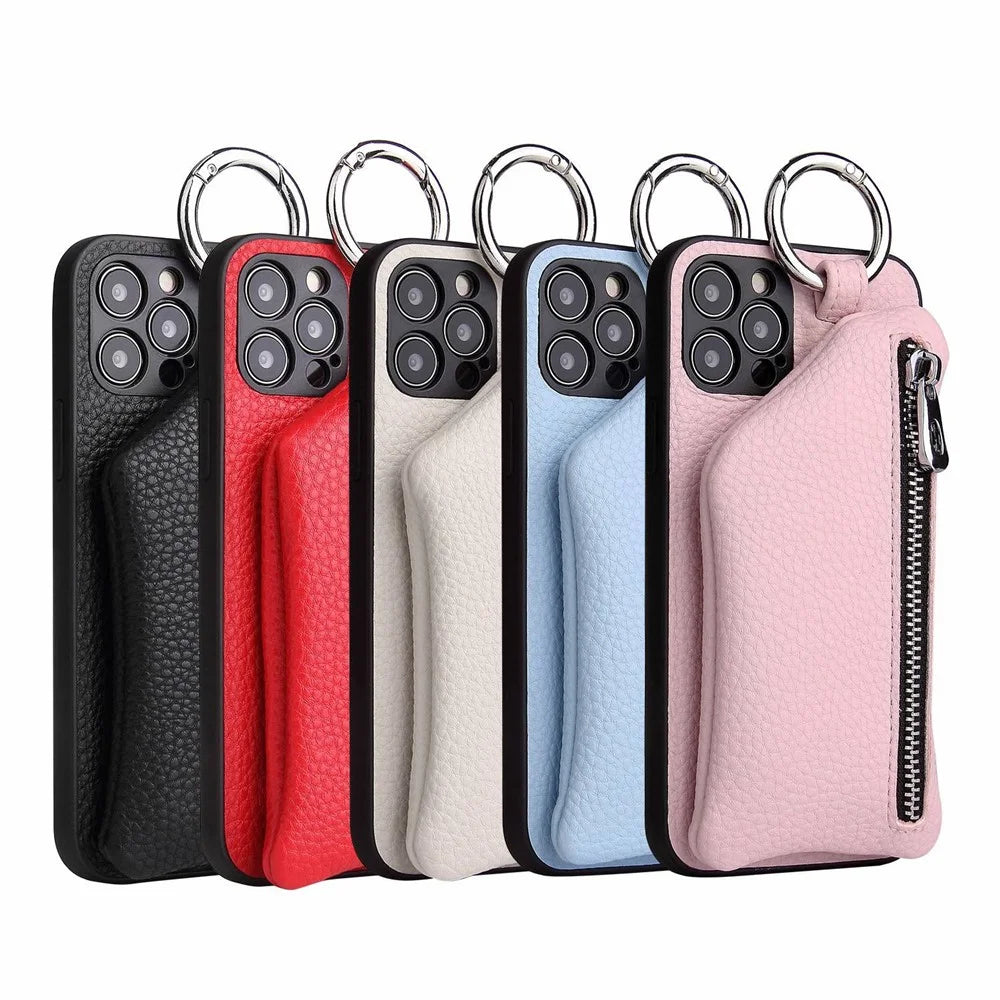 For iPhone 13 Pro Max 6.7 inch Detachable Wallet Drop Proof PU Leather Coated TPU Phone Case Zipper Pocket Protective Cover with Lanyard - Pink - 5