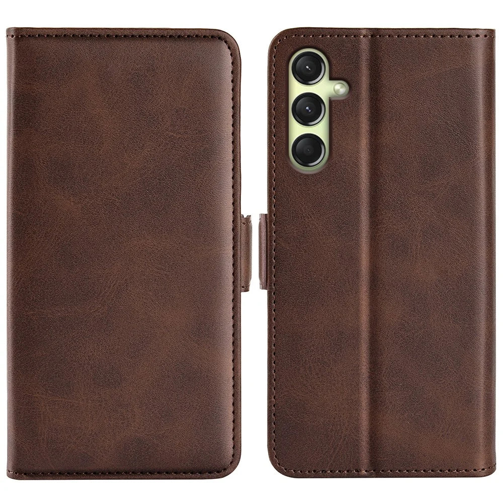 For Samsung Galaxy A16 5G / A16 4G Stand Case Calf Texture Leather Wallet Phone Cover - Brown - 1