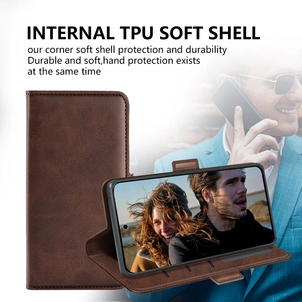 For Samsung Galaxy A16 5G / A16 4G Stand Case Calf Texture Leather Wallet Phone Cover - Brown - 5