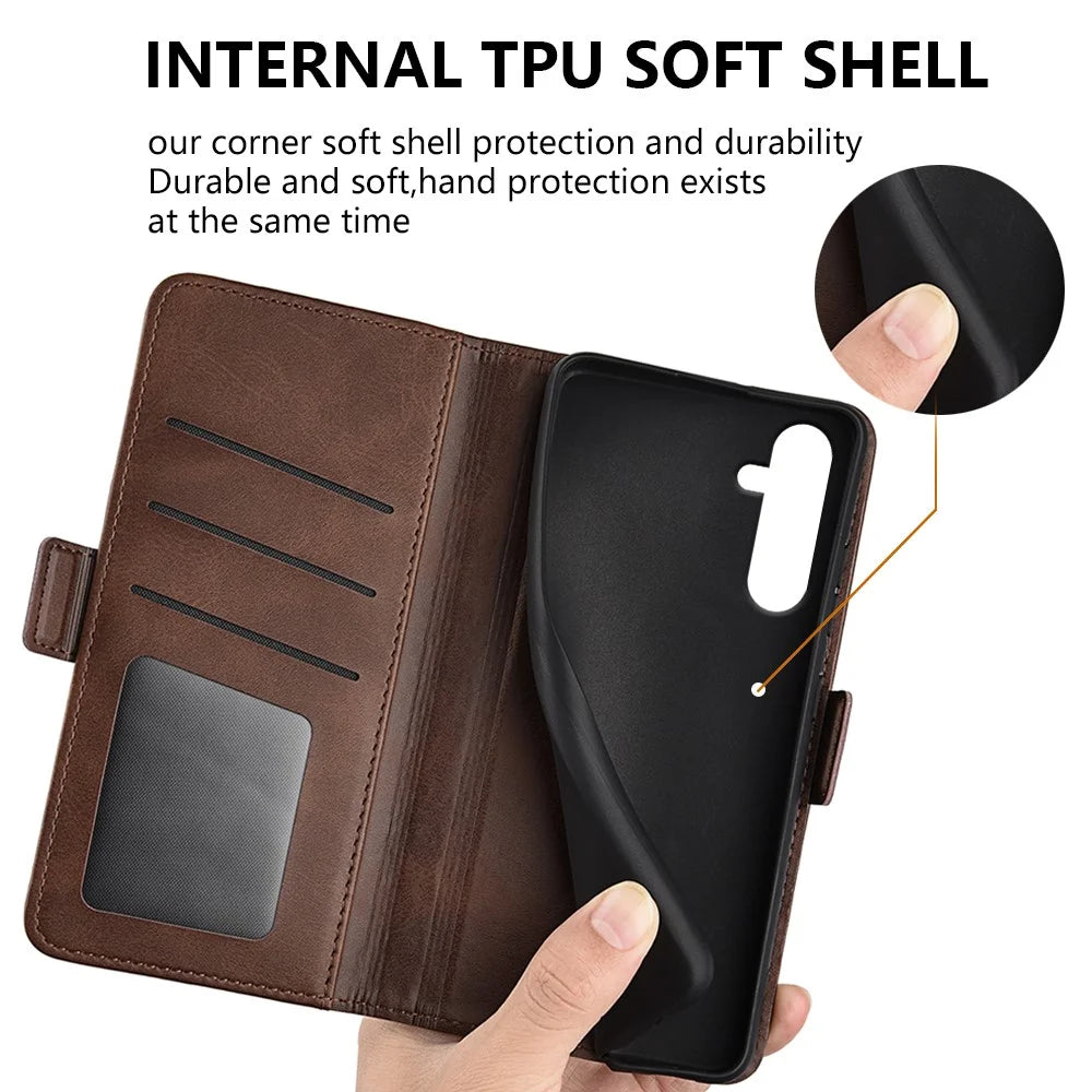 For Samsung Galaxy A16 5G / A16 4G Stand Case Calf Texture Leather Wallet Phone Cover - Brown - 6
