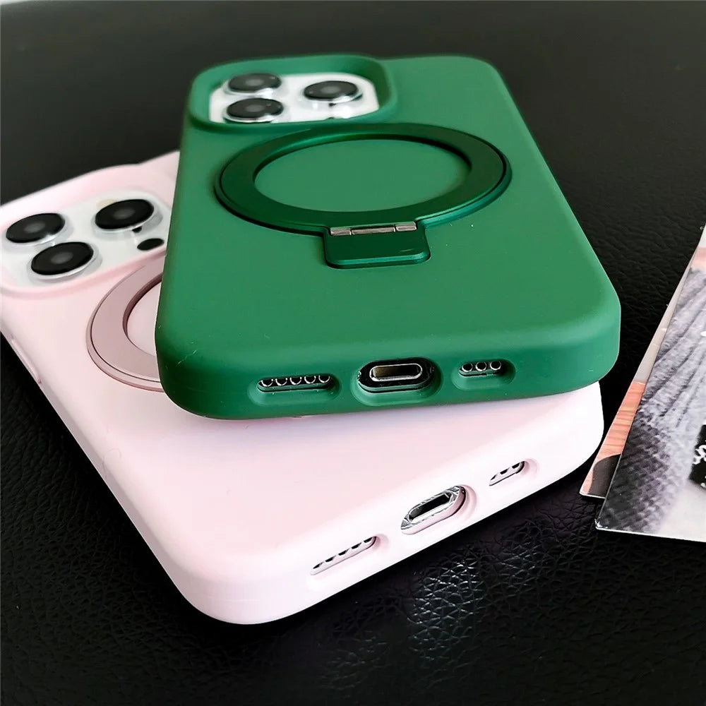 For iPhone 15 Pro Max Case Compatible with MagSafe Kickstand Liquid Silicone Phone Anti-Fingerprints - Army Green - 3