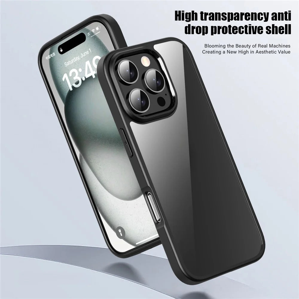 IPAKY For iPhone 16 Pro Clear Phone Case TPU + PC Anti-Fingerprint Back Cover - Black - 2