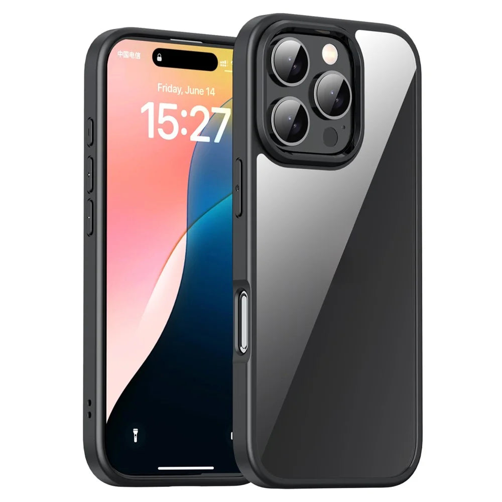 IPAKY For iPhone 16 Pro Max Clear Phone Case TPU + PC Anti-Fingerprint Back Cover - Black - 1
