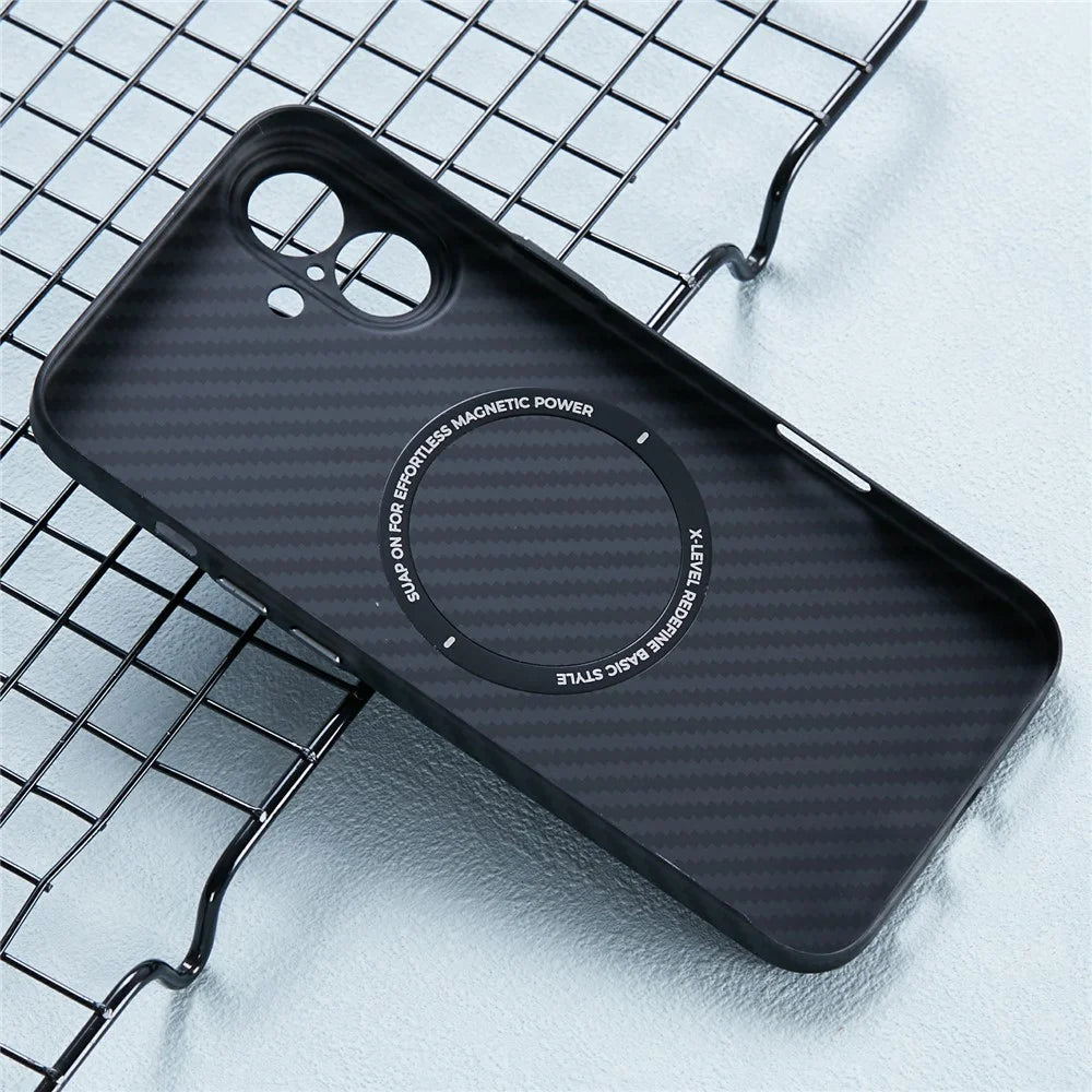 X-LEVEL For iPhone 16 Plus Magnetic Case Ultra-Thin PC Hard Phone Cover Carbon Fiber Texture - Black - 4