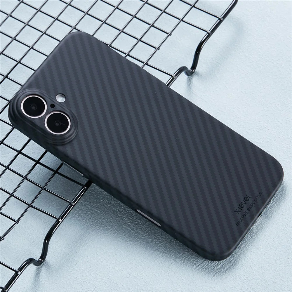 X-LEVEL For iPhone 16 Plus Magnetic Case Ultra-Thin PC Hard Phone Cover Carbon Fiber Texture - Black - 5