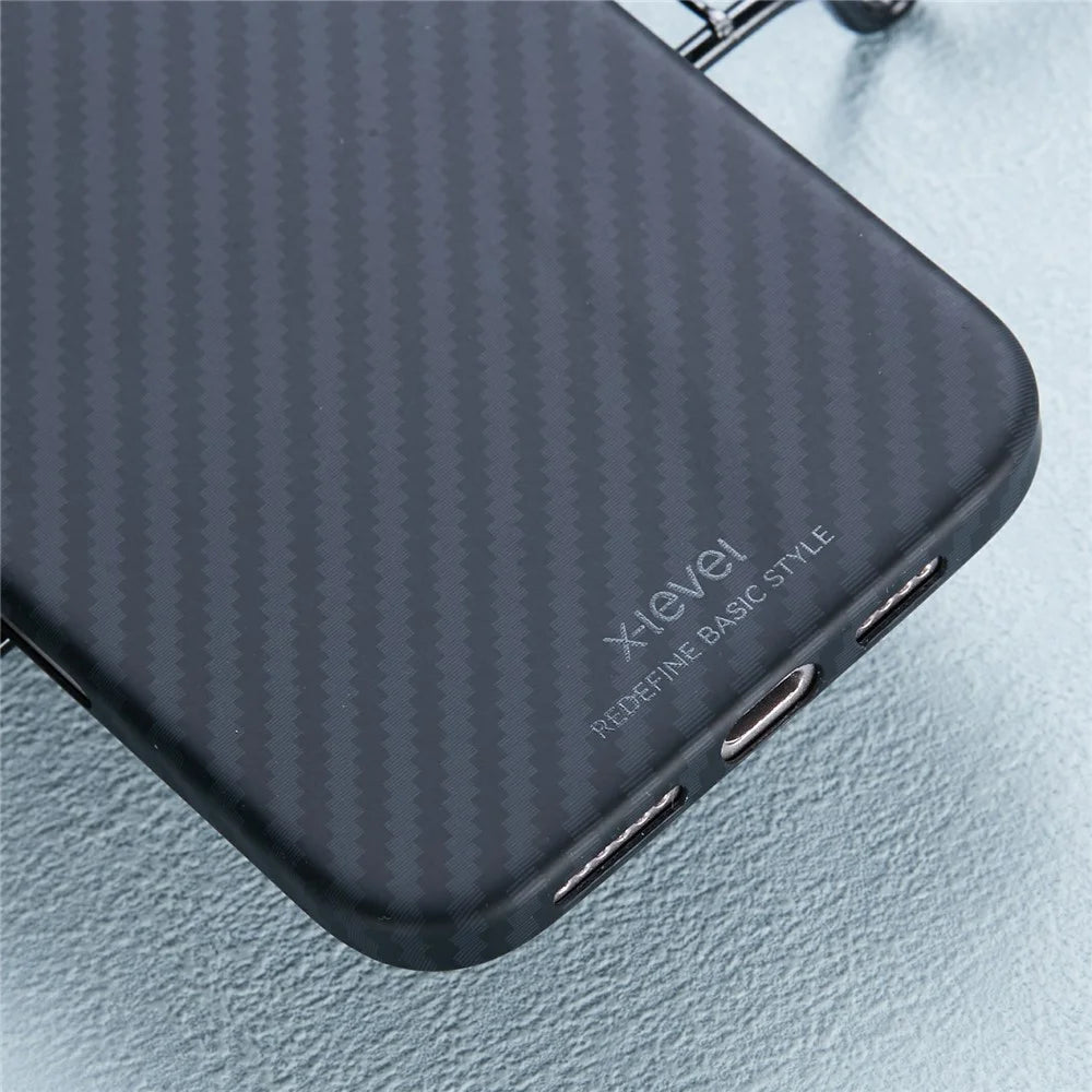 X-LEVEL For iPhone 16 Plus Magnetic Case Ultra-Thin PC Hard Phone Cover Carbon Fiber Texture - Black - 7