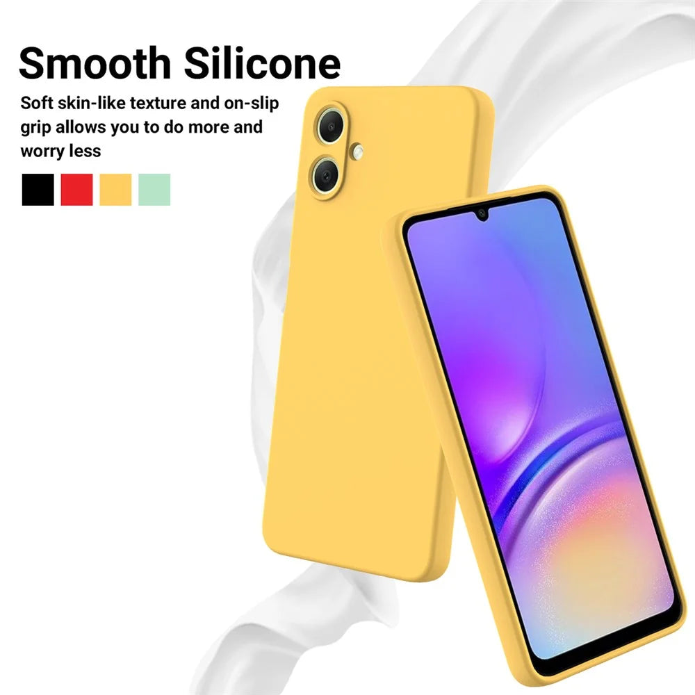 For Samsung Galaxy A06 4G Case Liquid Silicone Anti-Scratch Phone Cover with Hand Strap - Yellow - 4