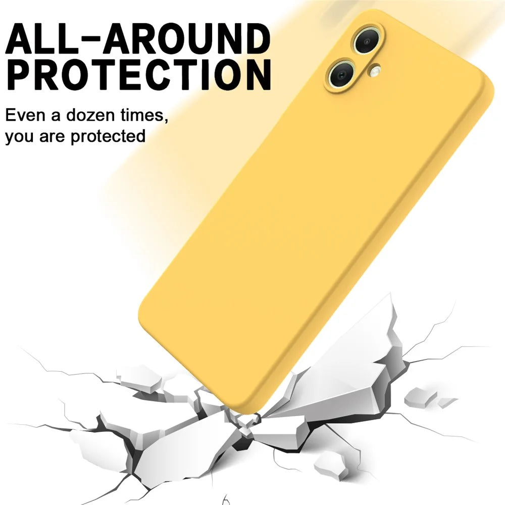 For Samsung Galaxy A06 4G Case Liquid Silicone Anti-Scratch Phone Cover with Hand Strap - Yellow - 6