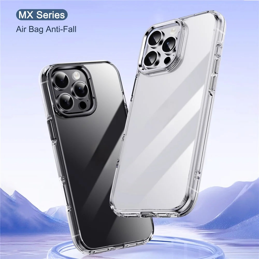 IPAKY For iPhone 16 Pro Clear Case Metal Lens Frame Shockproof TPU Phone Cover - Silver - 2