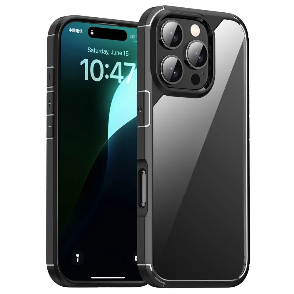 IPAKY For iPhone 16 Pro Max Case Shockproof PC+TPU Clear Back Phone Cover - Black - 1