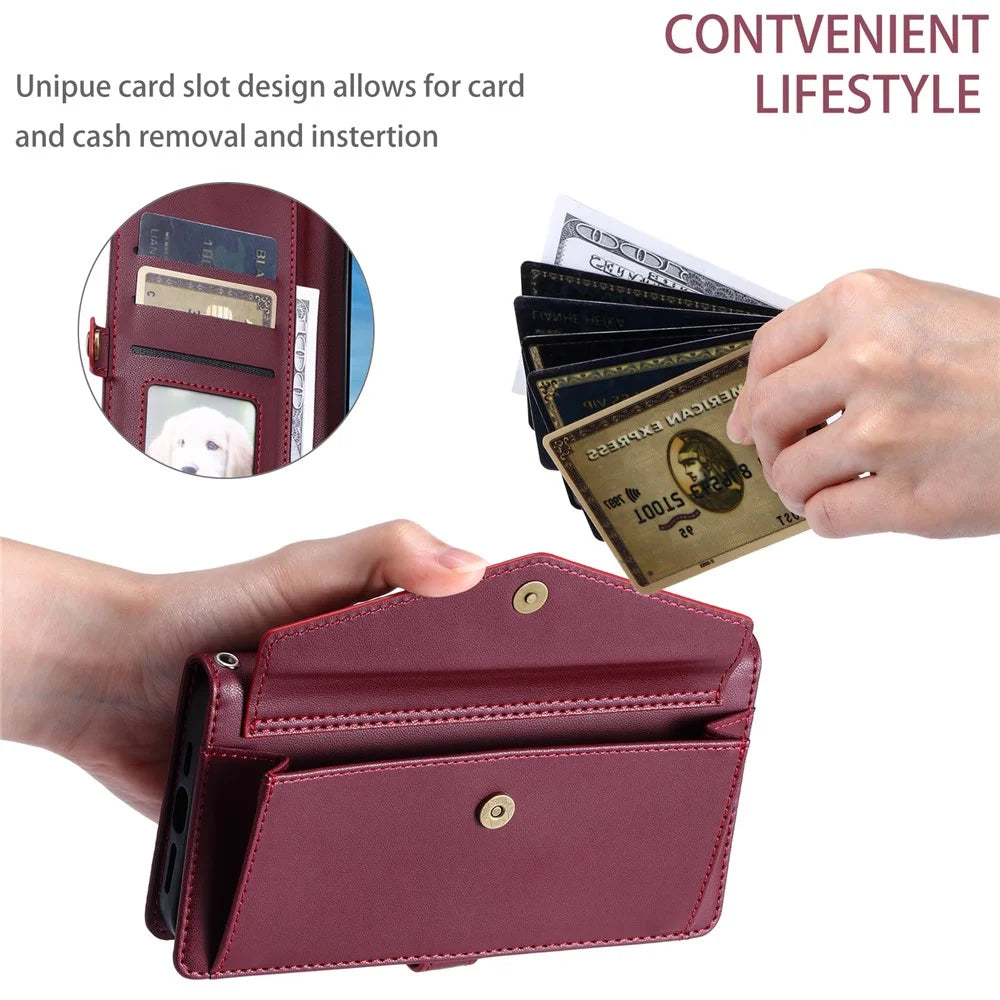 For Samsung Galaxy A35 5G Leather Case Wallet Stand Phone Cover with Straps - Wine Red - 7