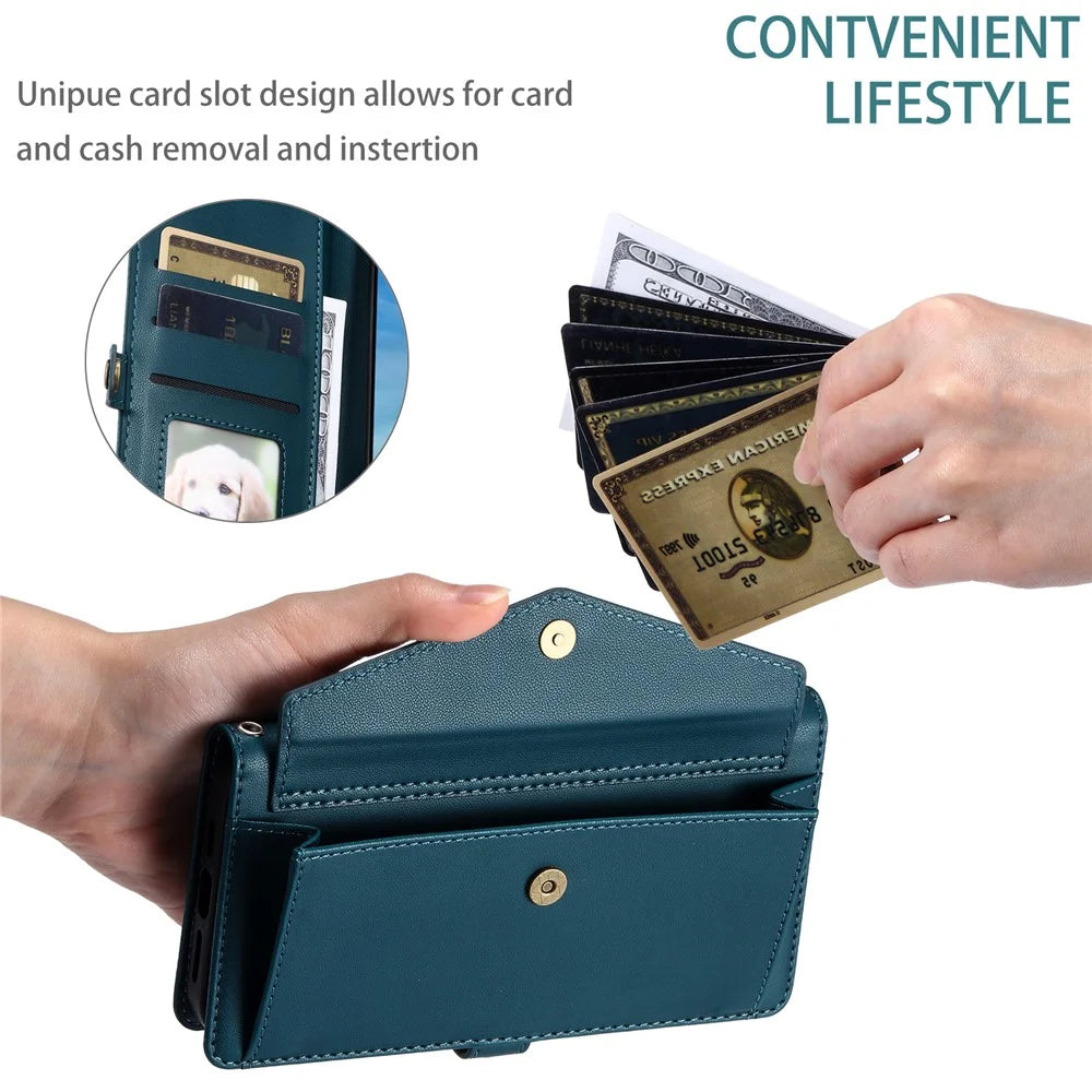 For Samsung Galaxy A16 5G / A16 4G Leather Case Wallet Stand Phone Cover with Straps - Blackish Green - 7