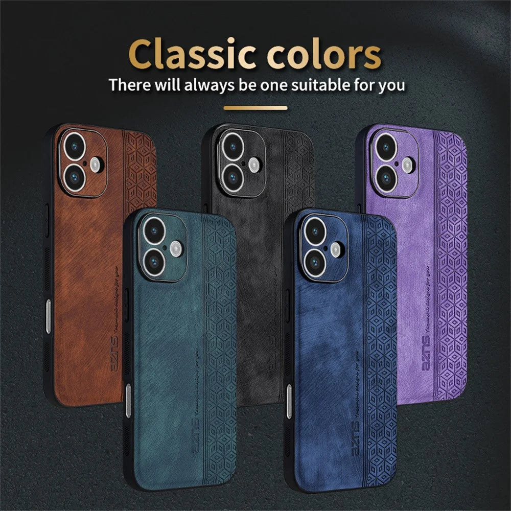 AZNS For iPhone 16 Plus Case Protective PU Leather Covered TPU Phone Shell - Brown - 7