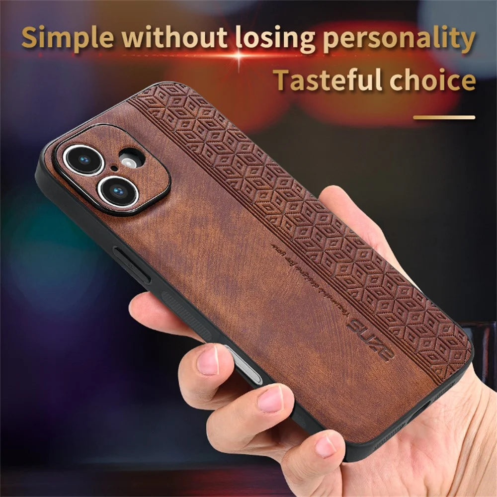 AZNS For iPhone 16 Case Protective PU Leather Covered TPU Phone Shell - Black - 3