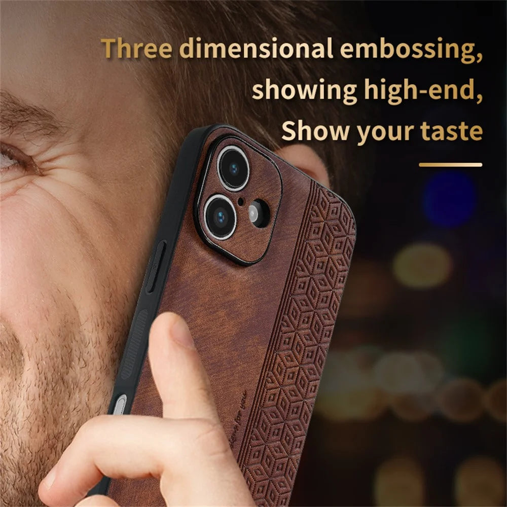 AZNS For iPhone 16 Case Protective PU Leather Covered TPU Phone Shell - Black - 4