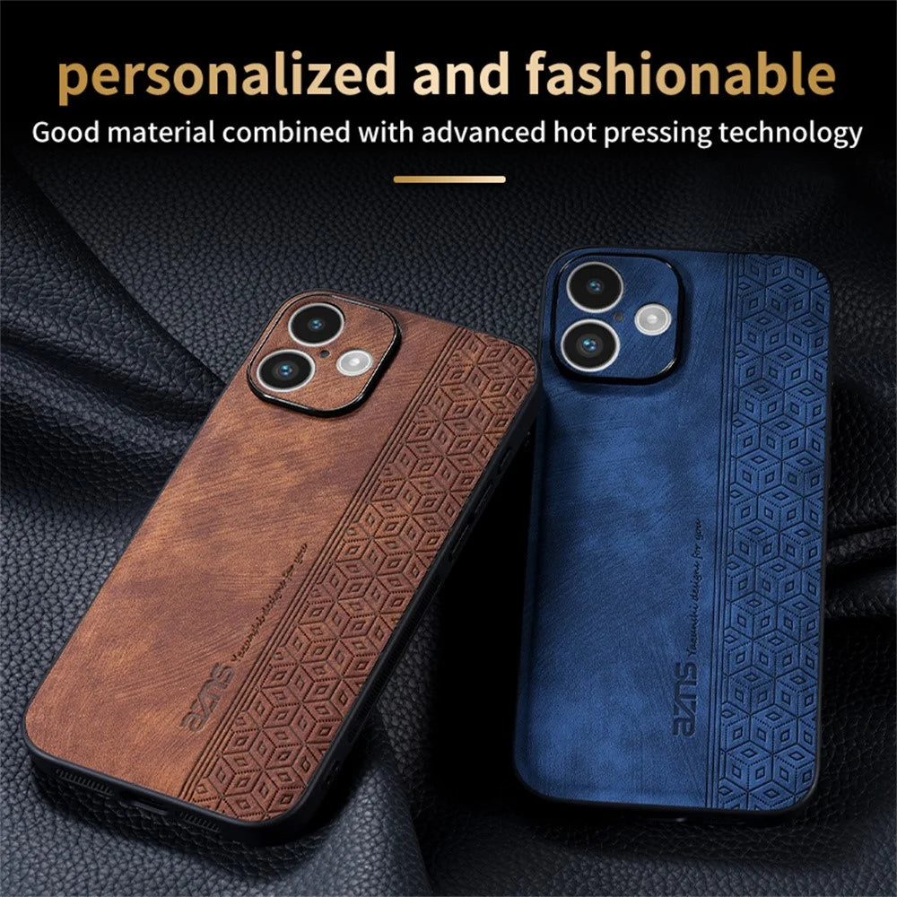 AZNS For iPhone 16 Case Protective PU Leather Covered TPU Phone Shell - Black - 5