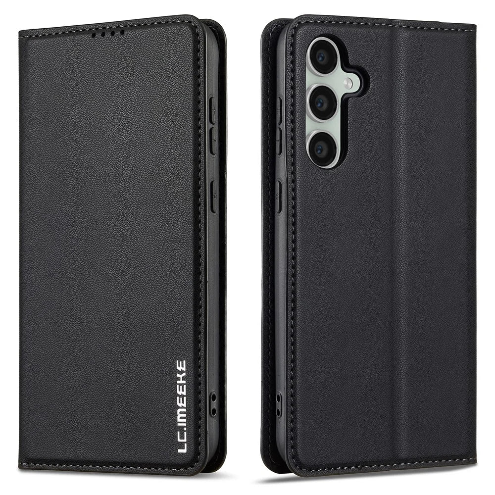 LC.IMEEKE L1 Series for Samsung Galaxy S23 FE Case PU Leather Wallet Stand Protective Phone Cover - Black - 1