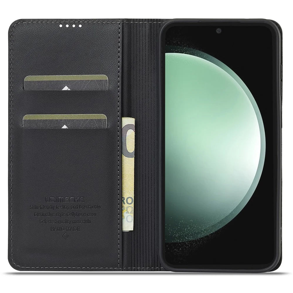LC.IMEEKE L1 Series for Samsung Galaxy S23 FE Case PU Leather Wallet Stand Protective Phone Cover - Black - 2