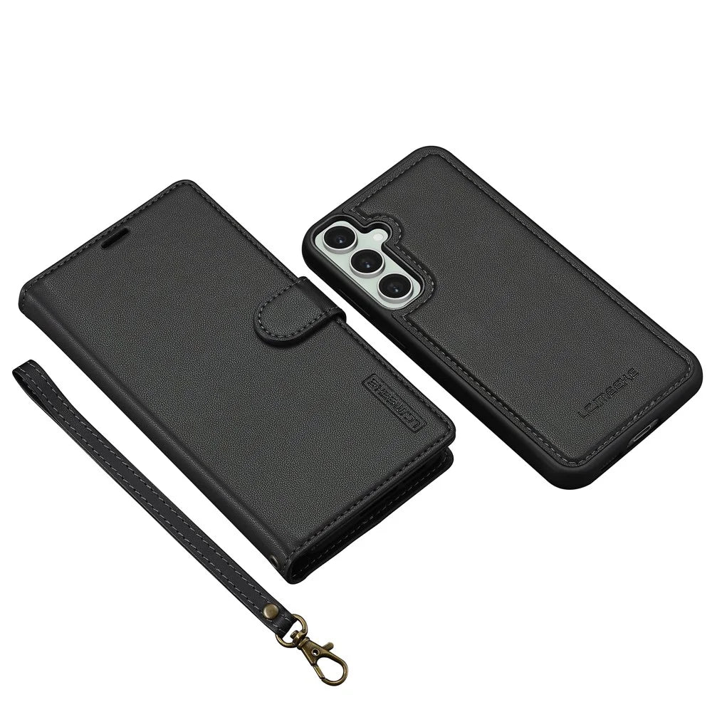 LC.IMEEKE L2 Series for Samsung Galaxy S24 Case PU Leather Wallet Detachable Magnetic Phone Cover - Black - 6