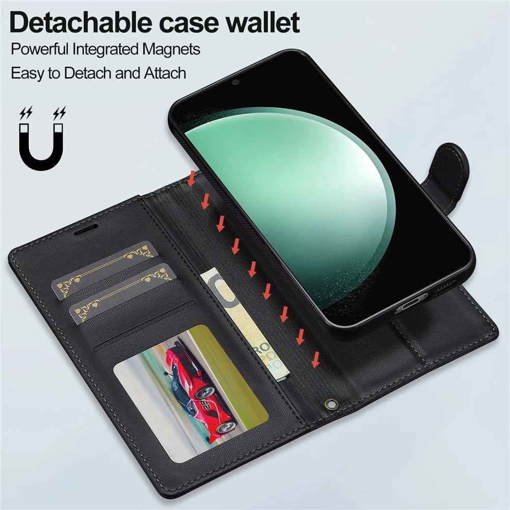 LC.IMEEKE L2 Series for Samsung Galaxy S24 Case PU Leather Wallet Detachable Magnetic Phone Cover - Black - 7