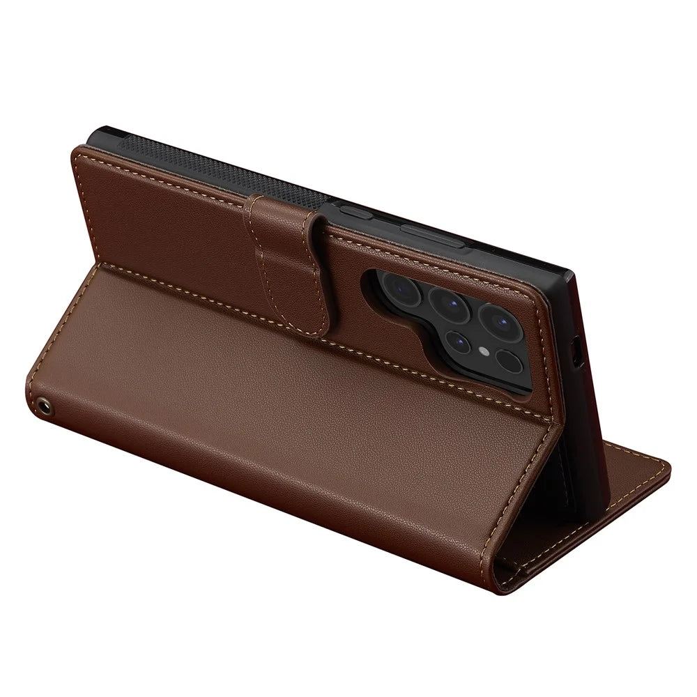 LC.IMEEKE L2 Series for Samsung Galaxy S24 Ultra Case PU Leather Wallet Detachable Magnetic Phone Cover - Brown - 5