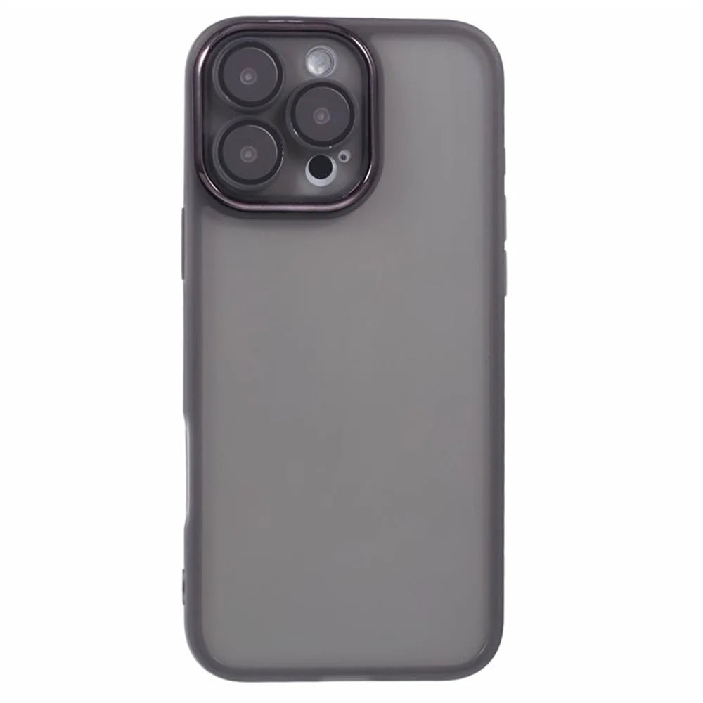 WANLONFENG DKSM Series for iPhone 16 Pro Max TPU Case Electroplated Frame Phone Cover with Tempered Glass - Transparent Black - 4
