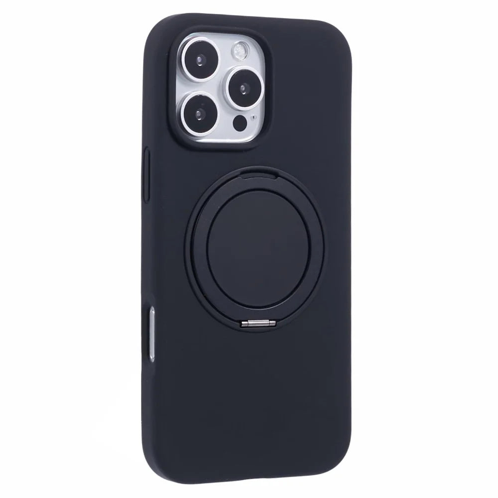 X-LEVEL For iPhone 16 Pro Max Case Compatible with MagSafe Rotatable Kickstand Liquid Silicone Phone Cover - Black - 1