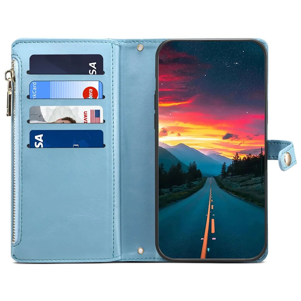 ESEBLE Galaxy Series For Google Pixel 9 Pro  /  Pixel 9 Case Leather Zipper Phone Cover RFID Blocking - Blue - 2