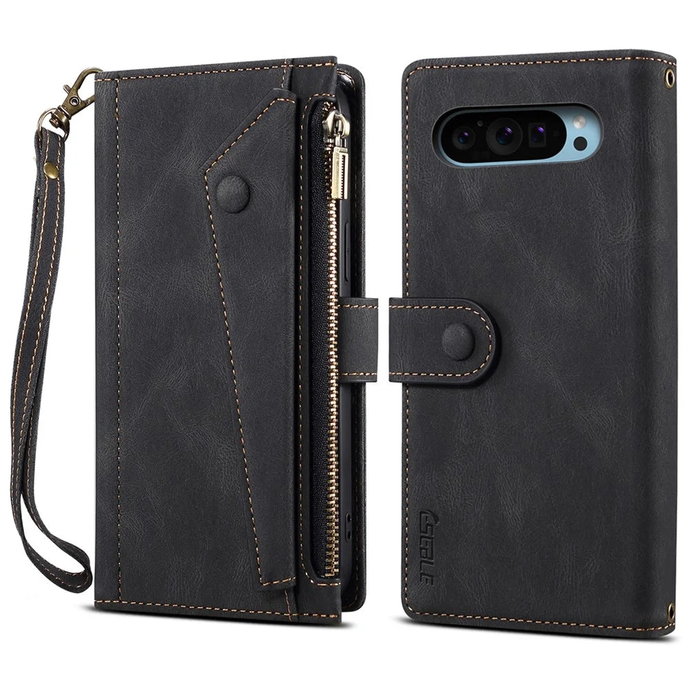 ESEBLE Star Series For Google Pixel 9 Pro  /  Pixel 9 Case Zipper Wallet Leather Stand Phone Cover - Black - 1
