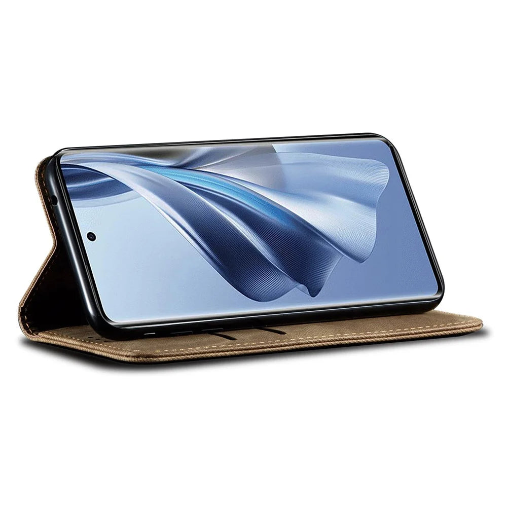 For Realme 13 Pro 5G (Global) / 13 Pro+ 5G (Global) Case Jeans Cloth Texture Anti-Scratch Leather Stand Phone Cover - Khaki - 3