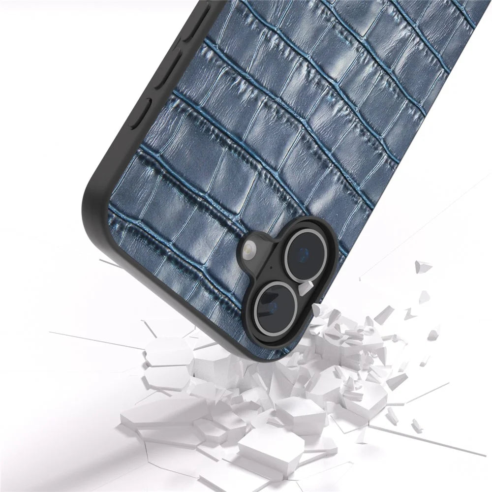ABEEL For iPhone 16 Plus Cases Genuine Cow Leather+PC+TPU Drop-Proof Cell Phone Cover - Blue - 4