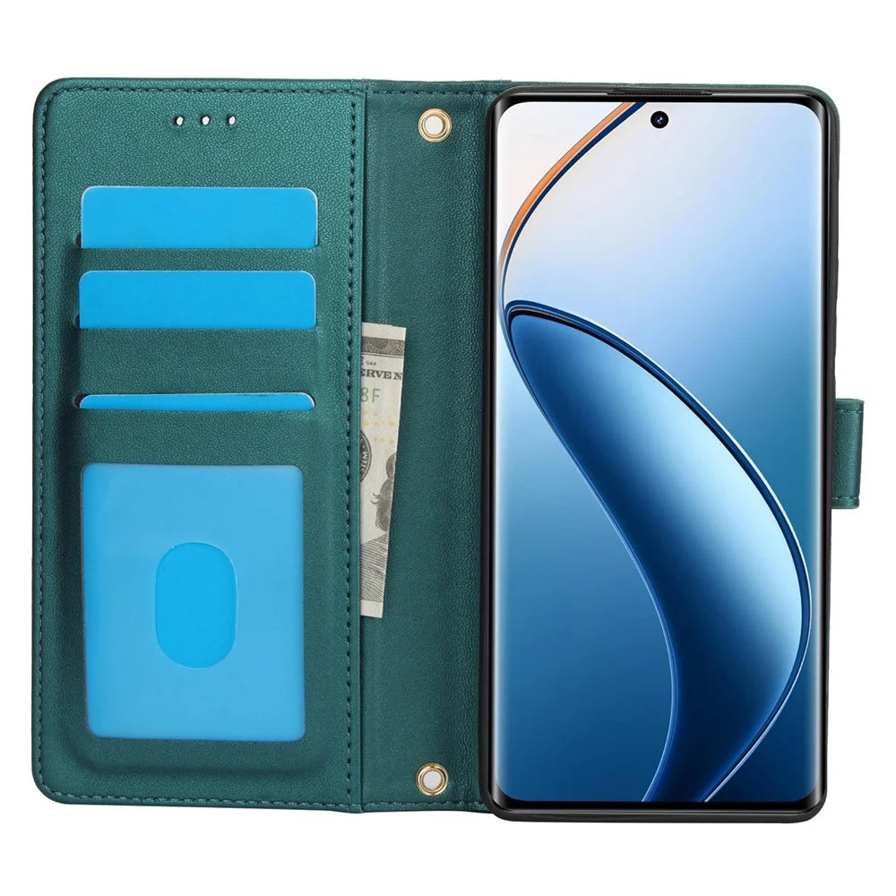 SY-003 For Realme C65 5G / 12 5G / 12x 5G Case PU Leather Stand View Phone Wallet Cover with Hand Strap - Green - 2